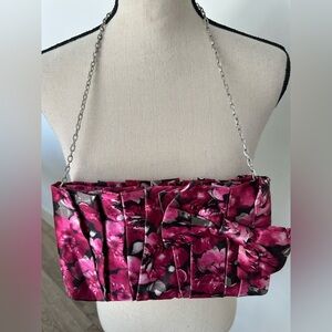 White House Black Market Floral Pink Clutch Bag Satin